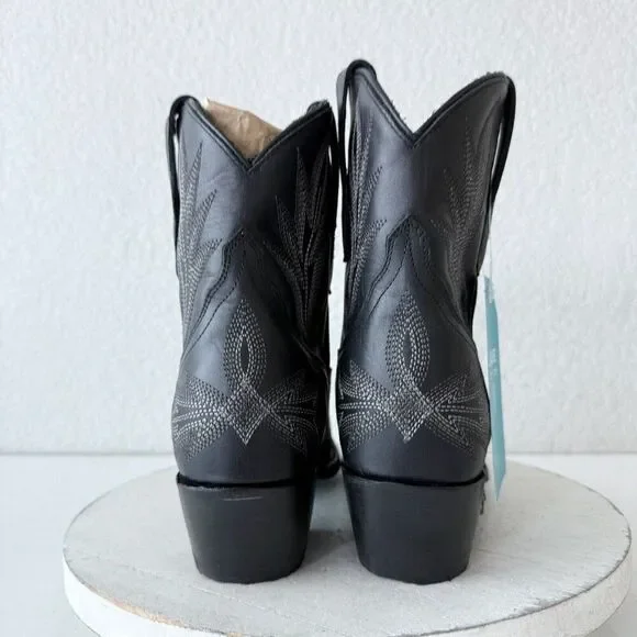 NEW Lane LEXINGTON Womens Cowboy Bootie 9.5 Black Leather Western Cowgirl Boots - Picture 2 of 10